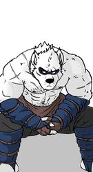  abs absurd_res biceps canid canine canis facial_hair fantasy grumpy hairy hi_res husky92 jewelry male mammal manly medieval muscular muscular_male necklace nipples scar solo tribal warpaint warrior wolf 