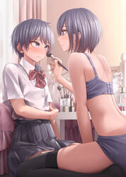  2boys ameya applying_makeup arched_back blush bulge crossdressing erection femboy feminine_male feminization girly male_only otoko_no_ko otokonoko penis_under_skirt school_uniform skirt tagme thighhighs thighs tomgirl trap 