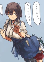  2girls aged_down bad_id bad_pixiv_id brown_hair fukazaki hair_between_eyes hide_and_seek kaga_(kancolle) kantai_collection multiple_girls side_ponytail skirt translated under_skirt zuikaku_(kancolle) 