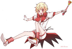  1boy bad_id bad_pixiv_id battle_lover_scarlet binan_koukou_chikyuu_bouei-bu_love! blonde_hair blush boots full_body gloves hakone_yumoto heart magical_boy male_focus open_mouth red_eyes shorts simple_background solo wand white_background white_shorts yua_(12686803) 