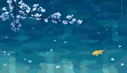  animated branch carp fish koi lowres no_humans original petals pixel_art rain ripples swimming toyoi_yuuta water 