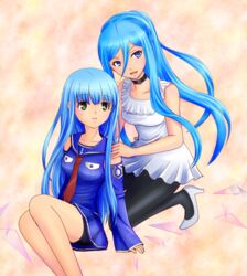  2girls aoki_hagane_no_arpeggio bad_id bad_pixiv_id blue_eyes blue_hair detached_sleeves dress green_eyes iona_(aoki_hagane_no_arpeggio) long_hair multiple_girls pantyhose poifuru_hana ponytail sailor sailor_collar takao_(aoki_hagane_no_arpeggio) 