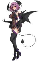  absurdres aoi_tabane black_gloves black_wings blush braid breasts commission corruption cosplay covered_navel dark_persona date_a_live demon_girl demon_tail demon_wings elbow_gloves female full_body garter_straps gloves head_wings high_heels highres kouyoku_senki_exs-tia large_breasts leotard liberator_(exs-tia) liberator_yuri_(exs-tia) liberator_yuri_(exs-tia)_(cosplay) looking_at_viewer medium_hair pink_hair pixiv_commission pubic_tattoo purple_hair red_eyes short_hair simple_background solo sonogami_rinne tail tattoo thighhighs transparent_background wings 