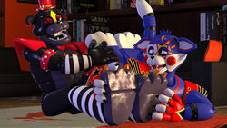  2boys 3d animatronic bear bodypaint domestic_cat five_nights_at_candy&#039;s five_nights_at_freddy&#039;s five_nights_at_freddy&#039;s:_security_breach foot_fetish foot_tickling glamrock_candy glamrock_lefty lefty lefty_(fnaf) male_only ursid 