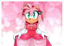  2020 accessory alternative_fashion amy_rose anthro breasts clothing danielasdoodles dress eulipotyphlan female flower flower_in_hair gloves green_eyes hair hair_accessory hairband handwear hedgehog hime_lolita j-fashion lolita_(fashion) mammal plant sega signature smile solo sonic_the_hedgehog_(series) sonic_x 