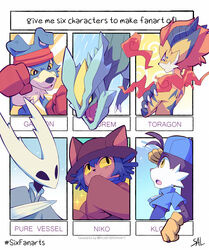  blue_hair character_name claws commentary creature digimon english_commentary gaomon gen_5_pokemon hollow_knight kyurem legendary_pokemon niko_(oneshot) oneshot_(game) pokemon pokemon_(creature) pure_vessel salanchu signature six_fanarts_challenge tagme yellow_eyes 