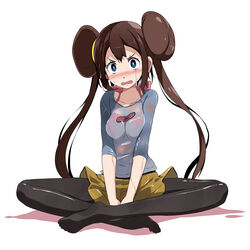  :o arm_between_legs arms_between_legs between_legs black_pantyhose blue_eyes blush bra breasts breasts_squeezed_together brown_hair crossed_legs crying crying_with_eyes_open double_bun female hair_bun halterneck hand_between_legs highres indian_style long_hair long_sleeves looking_at_viewer medium_breasts open_mouth pantyhose pantyhose_under_shorts photoshop_(medium) pink_bra pokemon pokemon_bw2 rosa_(pokemon) see-through shirt shorts sidelocks simple_background sitting solo sweat tears tsukishiro_saika twintails two-tone_shirt underwear wet wet_clothes wet_pantyhose wet_shirt wet_shorts white_background yellow_shorts 