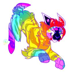  2020 alpha_channel ambiguous_gender anthro art_fight canid digital_drawing_(artwork) digital_media_(artwork) fan_character feral frillious iris jumping mammal nude one_eye_closed pounce rainbow rainbow_theme running smile solo sparklefur tongue tongue_out unknown_species wink 