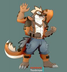  anthro bottomwear clothing feraligatr generation_2_pokemon hi_res male multi_arm multi_limb nintendo plantigrade pokemon pokemon_(species) shorts solo standing tail thick_tail thundernawr 