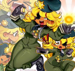  _plantshavelegs blonde_hair eye_patch fertilizing_(artist) major_sweetie_(pvz) military plants_vs_zombies sfw solar_flare_(pvz) sun sunflower_(pvz) thick_thighs 