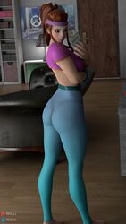  1girls 3d blender_(software) blizzard_entertainment brigitte brigitte_lindholm brown_hair female female_only fully_clothed long_hair overwatch phone red_lj selfie solo sportswear tied_hair 