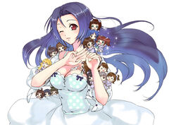  akizuki_ritsuko akizuki_ryou amami_haruka blue_hair chibi cleavage dress futami_ami futami_mami ganaha_hibiki hagiwara_yukiho hidaka_ai hoshii_miki idolmaster kabkin kikuchi_makoto kisaragi_chihaya long_hair minase_iori miura_azusa mizutani_eri red_eyes shijou_takane takatsuki_yayoi wink 