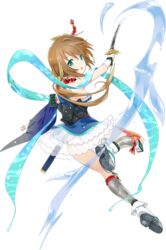  :o aqua_eyes asymmetrical_sleeves bare_shoulders detached_sleeves female full_body kamaboko_red light_brown_hair long_hair looking_at_viewer looking_back mismatched_sleeves official_art oshi_(oshiro_project) oshiro_project:re ponytail sleeveless solo sword transparent_background weapon 