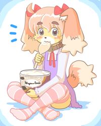  4:5 alternative_fashion anthro brown_eyes canid canine canis clothing dessert domestic_dog dress eating female food fur hair ice_cream itou_sora j-fashion kemono kin-shun mammal panties panty_shot pink_clothing pink_hair pink_underwear solo tan_body tan_fur underwear 