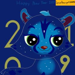  1:1 2019 cheetah felid feline female fur green_eyes hair hasbro hi_res holidays littlest_pet_shop littlest_pet_shop:_a_world_of_our_own looking_at_viewer mammal new_year smile solo young 