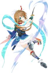  :o aqua_eyes asymmetrical_sleeves bare_shoulders detached_sleeves female full_body kamaboko_red light_brown_hair long_hair looking_at_viewer looking_back mismatched_sleeves official_art oshi_(oshiro_project) oshiro_project:re ponytail sleeveless solo sword transparent_background weapon 