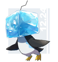  bird commentary eiscue eiscue_(ice) full_body ice makoto_ikemu no_humans penguin pokemon pokemon_(creature) signature solo 