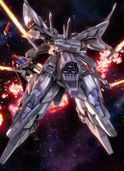  beam_saber explosion extra_arms glowing glowing_eye gundam highres holding holding_sword holding_weapon mecha mecha_focus mobile_suit no_humans purple_eyes robot science_fiction sd_gundam sd_gundam_g-generation solo_focus space sword titania_(mobile_suit) weapon zb_(dawn-blue) zeta_gundam zeta_gundam_(mobile_suit) 