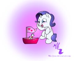  blue_eyes blush boat equid equine female feral flag friendship_is_magic fur hair hasbro heart_symbol horn mammal mane miz-jynx my_little_pony mythological_creature mythological_equine mythology purple_hair rarity_(mlp) solo toy unicorn vehicle watercraft white_body white_fur young young_feral 