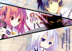  1boy 2girls claire_rouge kazehaya_kamito multiple_girls seirei_tsukai_no_blade_dance terminus_est whip 