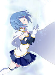  blue_hair cape commentary_request female magical_girl mahou_shoujo_madoka_magica mahou_shoujo_madoka_magica_(anime) miki_sayaka miki_sayaka_(magical_girl) photoshop_(medium) shichouson short_hair solo 