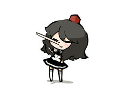  bad_id bad_pixiv_id black_eyes black_hair chibi female hat long_hair long_nose looking_at_viewer open_mouth saku_(osake_love) shameimaru_aya smile solid_oval_eyes solo tengu tokin_hat touhou yamabushi_tengu 