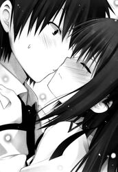  blush claire_rouge kazehaya_kamito kissing monochrome seirei_tsukai_no_blade_dance 