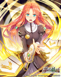  :o commentary_request company_name copyright_name dress eiyuu_densetsu female green_eyes jewelry kibanda_gohan long_hair necklace nun orange_hair photoshop_(medium) ries_argent serious sidelocks solo sora_no_kiseki weapon whip_sword 