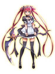  airi_(queen&#039;s_blade) airi_(queen&#039;s_blade_unlimited) apron black_bow black_dress black_footwear black_ribbon black_thighhighs blue_eyes bow bowtie breasts chains cleavage cleavage_cutout closed_mouth clothing_cutout collar dress female frilled_dress frilled_sleeves frills full_body gem hair_between_eyes hair_ribbon holding holding_weapon legs_apart light_smile long_hair looking_at_viewer maid_apron maid_headdress mary_janes medium_breasts official_art oosaki_shin&#039;ya outline pleated_dress puffy_short_sleeves puffy_sleeves purple_gemstone quad_tails queen&#039;s_blade queen&#039;s_blade_unlimited red_hair ribbon sash scythe shoes short_dress short_sleeves sidelocks skindentation smile solo standing straight_hair thighhighs transparent_background two_side_up very_long_hair weapon white_apron white_sash wrist_cuffs zettai_ryouiki 