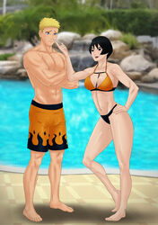  1boy 1boy1girl 1girls amenoosa athletic athletic_female barefoot bikini black_hair blue_eyes blush boruto:_naruto_next_generations breasts busty cleavage cross_section crossed_arms flame_print full_body kurotsuchi long_legs male/female muscular muscular_male naruto naruto_(series) pool poolside revealing_clothes revealing_swimsuit seducing seduction short_hair skimpy skimpy_bikini smile swimsuit swimwear teasing thick_thighs toned toned_male touching_face uzumaki_naruto yellow_hair 