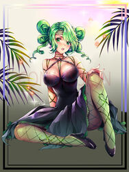  :o bangs bishoujo_senshi_sailor_moon bishoujo_senshi_sailor_moon_crystal breasts cleavage commentary commission dark_green_hair dress earrings english_commentary female fishnet_legwear fishnets full_body green_eyes jewelry large_breasts lebachqui126 looking_at_viewer open_mouth signature solo sparkle tellu_(sailor_moon) thorns upper_teeth watermark witches_5 