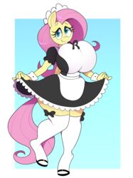  absurd_res anthro anthrofied big_breasts bottomwear breasts clothed clothing cuffs_(clothing) curtsey equid equine female fluttershy_(mlp) friendship_is_magic fully_clothed fur green_eyes hair hasbro hi_res huge_breasts legwear long_hair long_tail maid_uniform mammal my_little_pony mythological_creature mythological_equine mythology norithecat pegasus pink_hair simple_background skirt smile solo stockings tail tail_under_skirt tight_clothing uniform wings yellow_body yellow_fur 