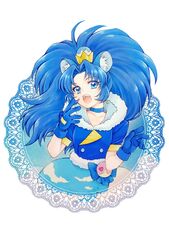  aizen_(syoshiyuki) animal_ear_fluff animal_ears blue_choker blue_coat blue_eyes blue_gloves blue_hair blue_skirt choker coat collarbone cure_gelato earrings female gloves gold_crown hair_intakes highres jewelry kirakira_precure_a_la_mode lion_ears lion_tail long_hair looking_at_viewer oerba_yun_fang open_mouth pointed_crown precure short_sleeves simple_background skirt solo tail tategami_aoi tied_hair very_long_hair white_background 