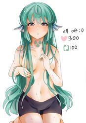  1girls bare_shoulders belly_button blush braless breasts_covered cherimikan covered_breasts covered_nipples finana_ryugu fish_girl green_hair hair_covering_breasts hair_covering_nipples head_fins navel nijisanji nijisanji_en nipples_covered no_bra purple_hair shorts_only small_breasts solo solo_female solo_focus thick_neck tight_clothing tight_shorts topless virtual_youtuber wet wet_body wet_hair wet_skin white_background 