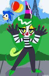  1_horn 2024 5_fingers absurd_res alien alien_humanoid balloon blue_eyes bodypaint cheek_markings claws clothed clothing colored_fingernails colored_nails costume curled_tail demon demon_humanoid digital_drawing_(artwork) digital_media_(artwork) eiffel_tower eyeshadow face_paint facial_markings female fingernails fingers france gesture green_hair hair halloween hand_gesture head_markings hi_res holidays horn horned_humanoid humanoid iamhughmungus inflatable lineless lips lipstick long_hair makeup markings mime nails narrowed_eyes partially_clothed pattern_clothing pattern_sweater pattern_topwear plant pose red_lips red_lipstick sega shrub signature sky small_waist solo sonic_the_hedgehog sonic_the_hedgehog_(series) striped_clothing striped_horn striped_sweater striped_topwear stripes sweater tail the_deadly_six thick_lips toe_claws topwear turtleneck unimpressed white_face wide_hips yellow_eyeshadow yellow_sclera zeti 