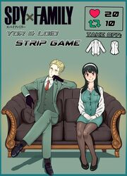  business_suit clothed_female clothed_male gloves loid_forger office_lady spy_x_family strip_game suit themellythan tie undressing vest yor_briar 