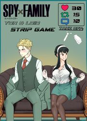  business_suit clothed_female clothed_male gloves loid_forger office_lady spy_x_family strip_game suit themellythan tie undressing vest yor_briar 