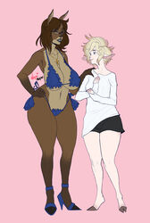  2020 alva_sinclair ankle_strap_heels anthro applebottom_family big_breasts bikini black_lips black_nose blonde_hair blue_clothing blue_eyes blue_footwear blue_high_heels bottomwear bovid breasts brown_body brown_fur brown_hair caprine catherine_applebottom cervine cleavage closed_eyes clothed clothing deer duo eyewear female female/female femboy footwear fur glasses hair hi_res high_heeled_sandals high_heels hollandworks hooves jewelry larger_female lips male male/female mammal mature_anthro mature_female nagainosfw navel necklace pink_lips pink_nose sandals sheep shirt shoes short_hair shorts size_difference smaller_male smile story story_in_description swimwear tan_body tan_fur topwear trans_(lore) trans_man_(lore) white_body white_fur 