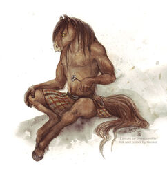  anthro clothed clothing equid equine horse kenket male mammal painting_(artwork) pose shinigamigirl simple_background sitting solo traditional_media_(artwork) 