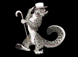  absurd_res anthro black_background black_pawpads black_spots black_tipped_tail blep cane chest_tuft clothing dancing felid feral fur hat headgear headwear hi_res male mammal one_eye_closed pantherine paradoxe pawpads simple_background snow_leopard solo spots tongue tongue_out top_hat top_hat_only tuft whiskers white_body white_fur wink 