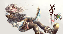  absurdres assault_rifle black_gloves blonde_hair blush breasts bullpup cape choker female flower girls&#039;_frontline gloves gun hair_between_eyes hair_flower hair_ornament hairband hexagram highres holding iwi_tavor iwi_x95 jacket long_hair looking_at_viewer rifle sabaori_gekijou sidelocks solo star_of_david weapon x95_(girls&#039;_frontline) yellow_eyes 