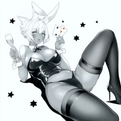  bunny_ears bunny_girl bunnysuit card cards cat_ears catgirl female final_fantasy final_fantasy_xiv glass jamjam jamjamstyle looking_at_viewer miqo&#039;te square_enix stars y&#039;shtola 