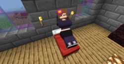  1girls 3d bed big_breasts blue_eyes brown_hair flower_in_hair horny_female human_female humanoid jenny_belle_(slipperyt) laying_on_bed looking_at_viewer mine-imator minecraft mojang outside relaxing schnurritv tagme wide_hips 