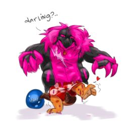  ampharos anthro body_swap clothing confusion dialogue different_legs dragon generation_2_pokemon gold_(metal) gold_jewelry goo_creature heart_symbol humor hybrid jewelry magenta_body male mythological_creature mythological_scalie mythology neeco_neecoola nintendo pokemon pokemon_(species) scalie scar size_difference slime solo suchlambada17 yellow_body 