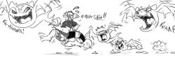  ampharos attack comical crescent_tail dialogue evil_face generation_2_pokemon goo_creature group hi_res humor laughing_at luster_slimes male nintendo overweight overweight_male pokemon pokemon_(species) ruffleztheampharos running size_difference slime_(blob) suchlambada17 symbol wings worried 