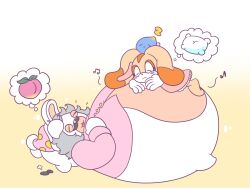  2019 5_fingers ambiguous_gender anthro bent_arm black_bow black_facial_hair black_mustache blue_body blue_skin blush button_(fastener) chao_(sonic) closed_eyes closed_smile clothing colored cream_the_rabbit crossover digital_drawing_(artwork) digital_media_(artwork) dipstick_ears dress duo ear_markings english_description facial_hair featureless_feet feet female female_anthro fingers food fruit fuposey fur ghost gloves gradient_background grey_hair hair handwear hat head_on_pillow headgear headwear hi_res hybrid lagomorph larger_anthro larger_male legless leporid long_ears lying lying_on_another male male_anthro mammal mario_bros mario_plus_rabbids_kingdom_battle mitten_hands moustache mouth_closed multicolored_body multicolored_ears multicolored_fur musical_note musical_symbol nightcap nintendo noseless on_back on_front orange_ear_tips overweight overweight_anthro overweight_male peach_(fruit) phantom_of_the_bwahpera pillow pink_clothing pink_dress pink_dress_shirt pink_hat pink_headwear pink_inner_ear pink_nightcap pink_tongue pink_wings plant rabbid rabbit raving_rabbids rayman_(series) sega shaded simple_background simple_shading size_difference sleeping sleeping_together smaller_ambiguous smaller_anthro smaller_female smile sonic_the_hedgehog_(series) spirit symbol tan_body tan_eyelids tan_fur tan_inner_ear tan_skin thought_bubble tongue tongue_out ubisoft white_body white_clothing white_fur white_gloves white_handwear white_pillow wings yellow_background 