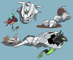  artist_name closed_eyes dirt dragapult dreepy dugtrio excadrill kochi8i no_humans onix open_mouth pokemon pokemon_(creature) red_eyes riding riding_pokemon simple_background steelix teeth zygarde zygarde_(50) 