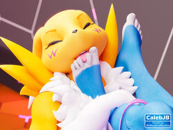  3d_(artwork) 4:3 5_toes anthro bandai_namco barefoot blender_(artwork) blue_body canid canine closed_eyes crossover digimon digimon_(species) digital_media_(artwork) duo feet female female/female foot_fetish foot_focus foot_grab foot_lick foot_on_face foot_play fox fur humanoid_feet krystal_(star_fox) licking mammal nintendo open_mouth plantigrade renamon smile star_fox toes tongue tongue_out unuxory warfare_krystal warfare_machine warfare_renamon white_body white_fur yellow_body 