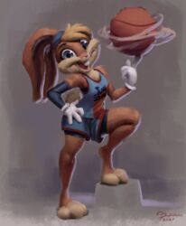  2021 3_toes 4_fingers absurd_res accessory anthro ball basketball_(ball) basketball_uniform blonde_hair blue_eyes buckteeth clothing cotton_tail english_text feet female fingers fur gloves hair hair_accessory hair_tie hand_on_hip handwear hi_res lagomorph leporid lola_bunny looney_tunes mammal mindofor open_mouth open_smile rabbit shirt signature smile solo space_jam space_jam:_a_new_legacy spinning spinning_ball sportswear tan_body tan_fur tank_top teeth text text_on_clothing text_on_shirt text_on_tank_top text_on_topwear toes topwear tune_squad_outfit tune_squad_outfit_(2021) uniform warner_brothers 