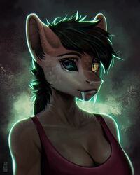  2020 4:5 anthro black_sclera brown_body brown_fur brown_hair brown_scales bust_portrait canid canine canis clothing coyote fallout fan_character female fur fur_and_scales hair heterochromia hi_res hybrid lazyollie mammal microsoft night_stalker_(fallout) night_stalker_girl_(wuzy2121) pit_viper portrait rattlesnake reptile scales scalie shirt short_hair snake solo topwear viper 